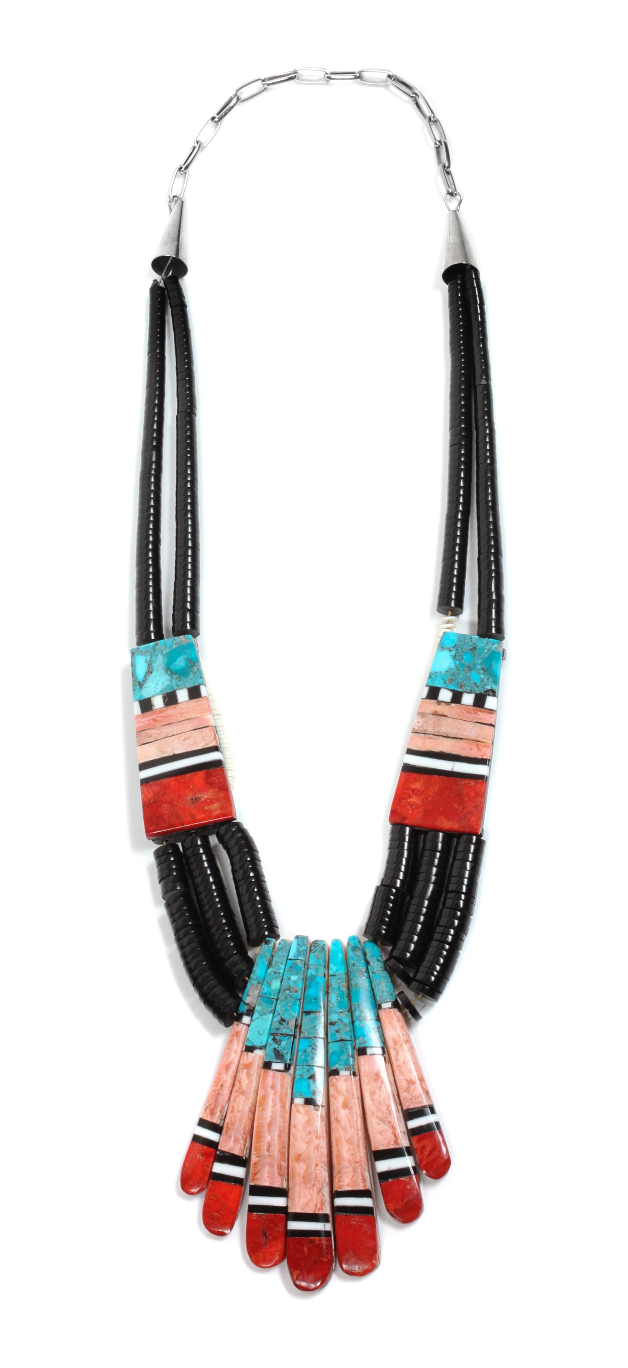 Santo Domingo Inlaid Shell Necklace Length of first 24 inches