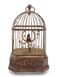 A German Gilt Metal Singing Automaton Bird Cage by Karl Griesbaum