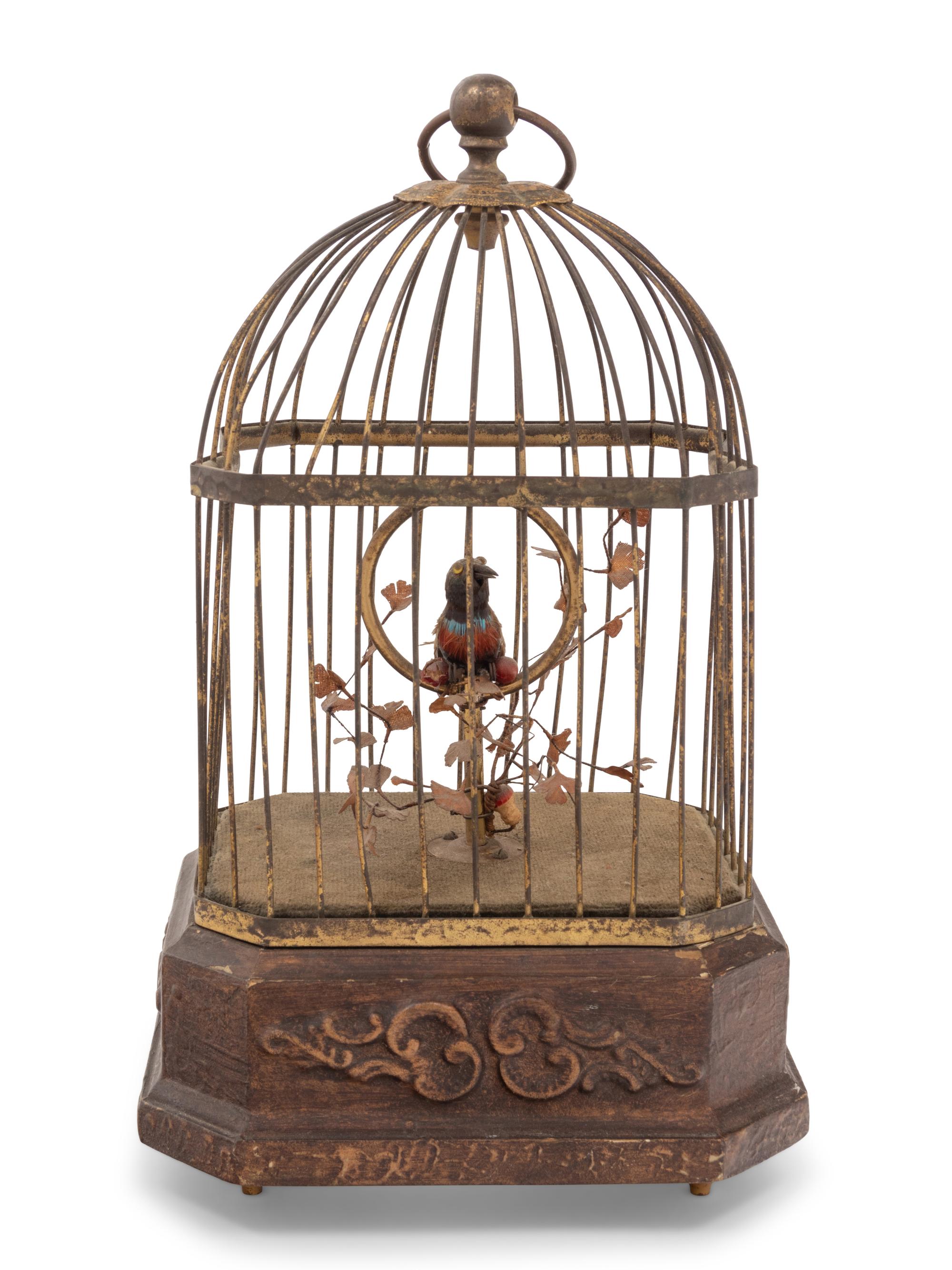 A German Gilt Metal Singing Automaton Bird Cage by Karl Griesbaum