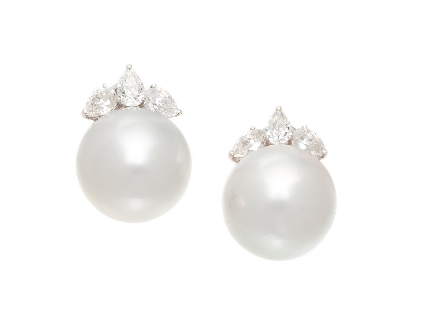 CULTURED PEARL AND DIAMOND EARRINGS