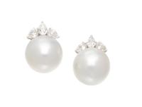 CULTURED PEARL AND DIAMOND EARRINGS
