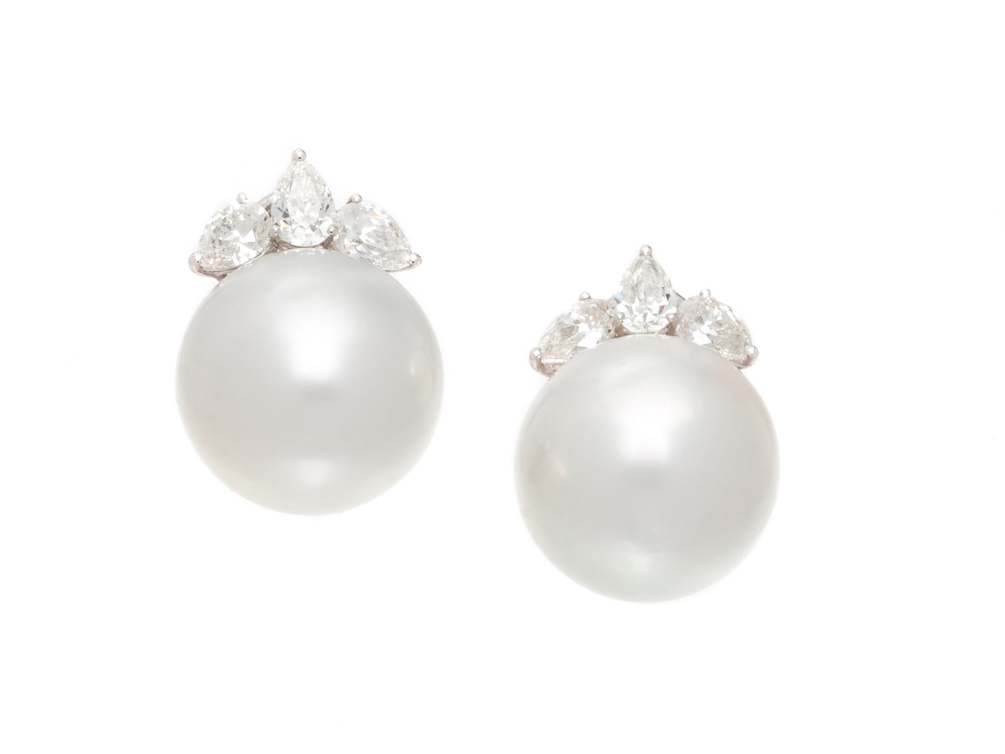 CULTURED PEARL AND DIAMOND EARRINGS