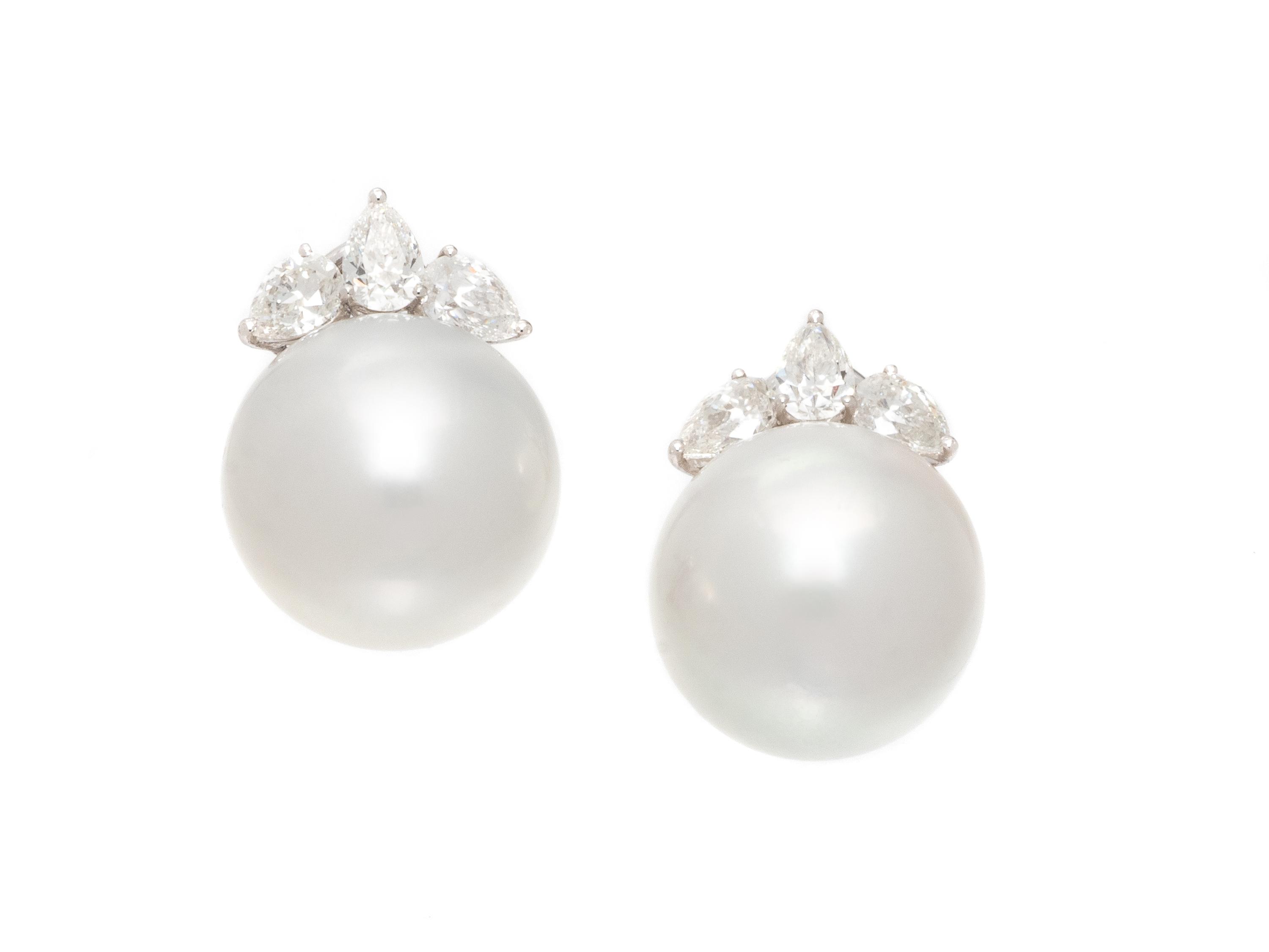 CULTURED PEARL AND DIAMOND EARRINGS