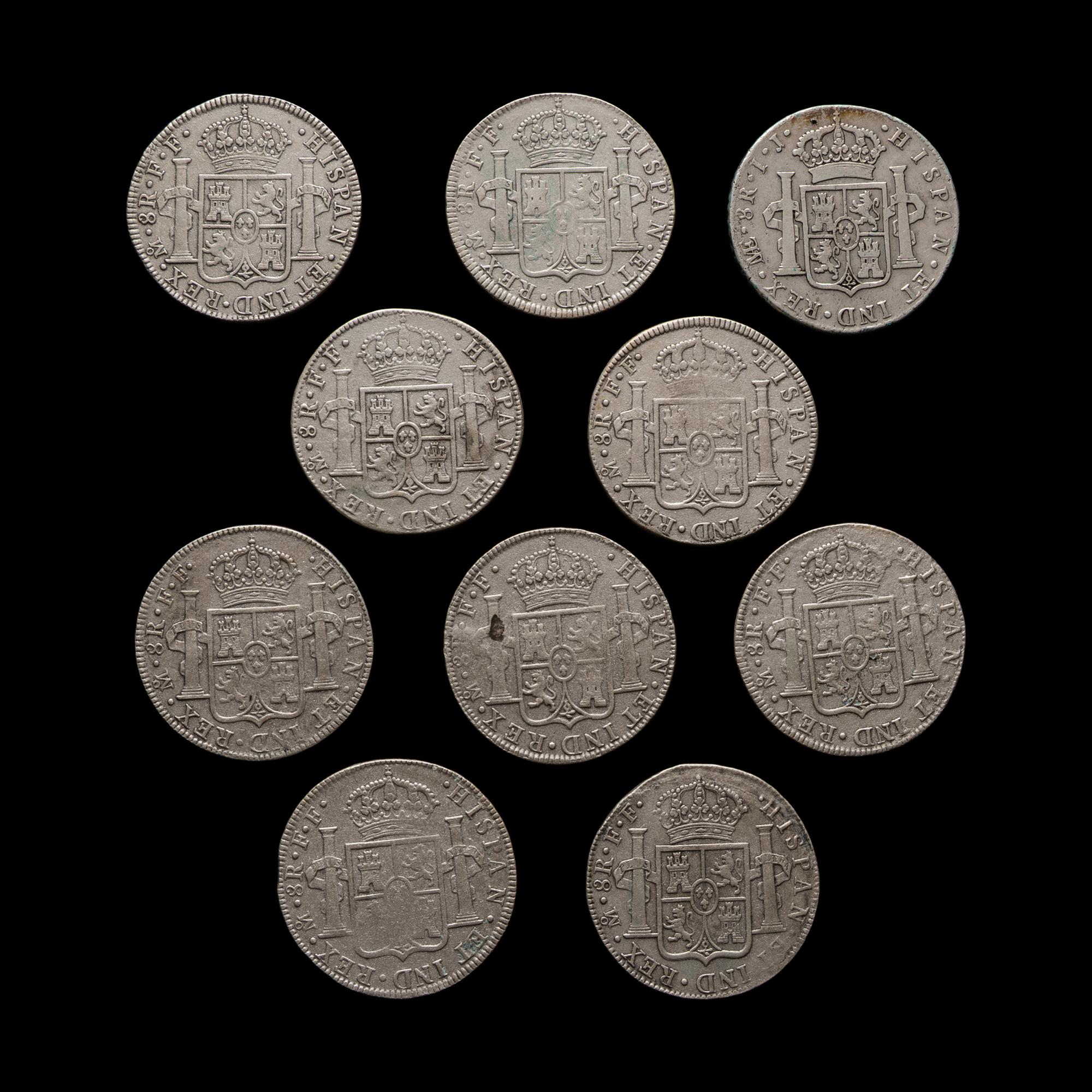 [SPANISH EMPIRE] A Group of Ten Colonial Minted 8-Reales Coins