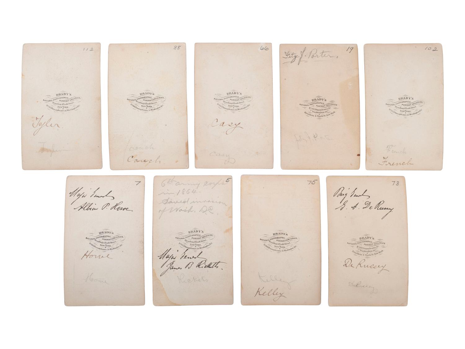 [CIVIL WAR - ARMY OF POTOMAC]. BRADY, Mathew (1822-1896), photographer. A group of 37 CDVs of Union generals, incl. MEADE, FRANKLIN, STONEMAN, BURNSIDE, TYLER, KEYES, GRIFFIN, MARTINDALE, and HATCH, MOH.