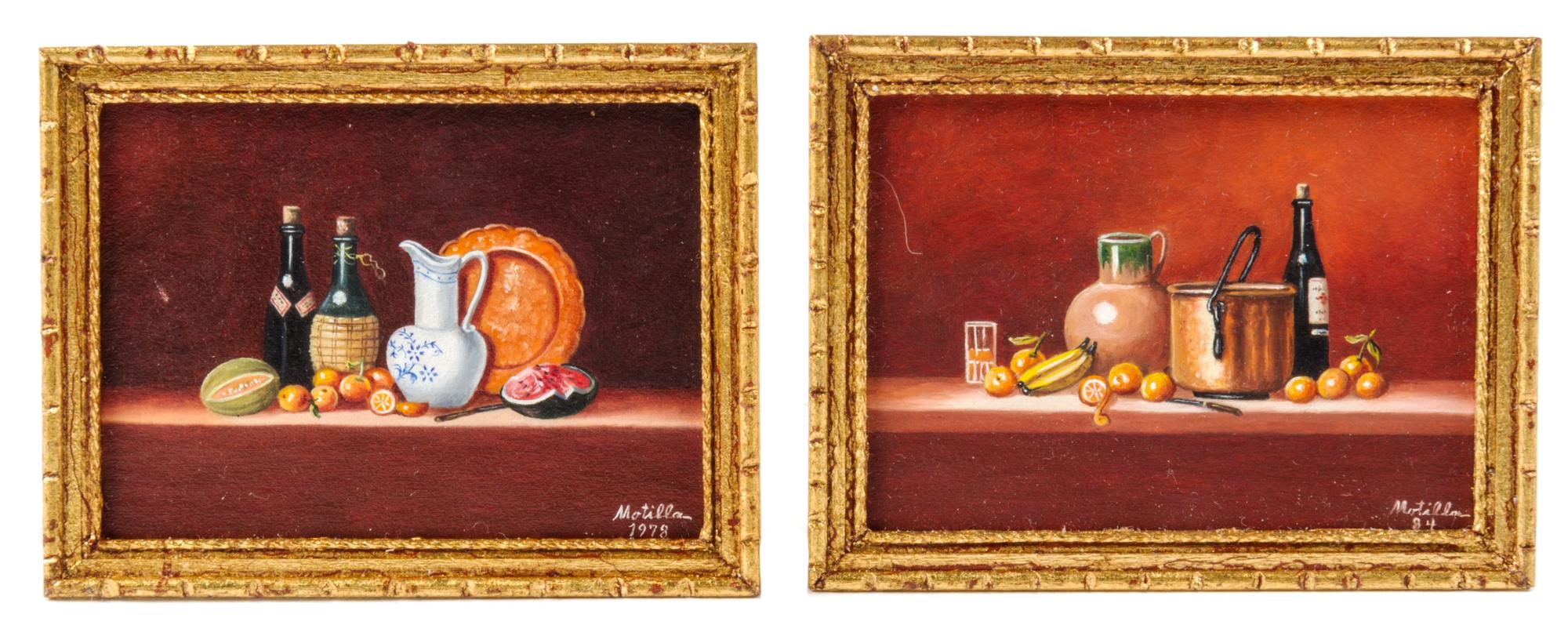 Motilla, (20th Century), Still Life with Wine Bottles and Fruit and Still Life with Wine Bottle, Pitcher and Fruit (two works)