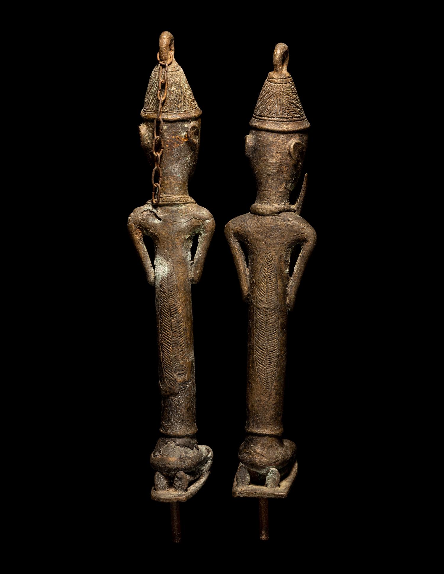 Two Ogboni Brass Male and Female Figures