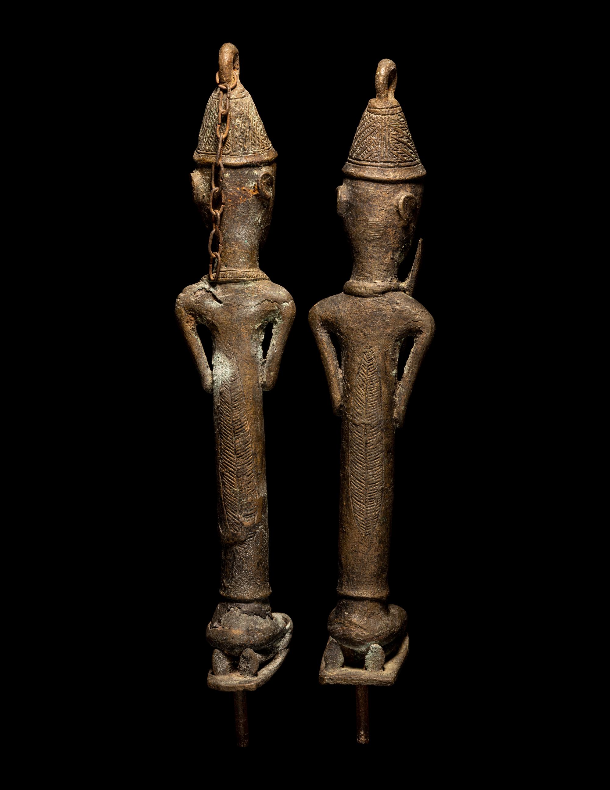 Two Ogboni Brass Male and Female Figures