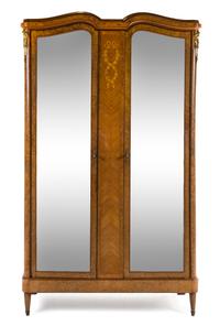 A Louis XVI Style Burlwood and Marquetry Armoire Height 90 3/4 x width 52 1/2 x depth 20 1/4 inches. — CIRCA 1900