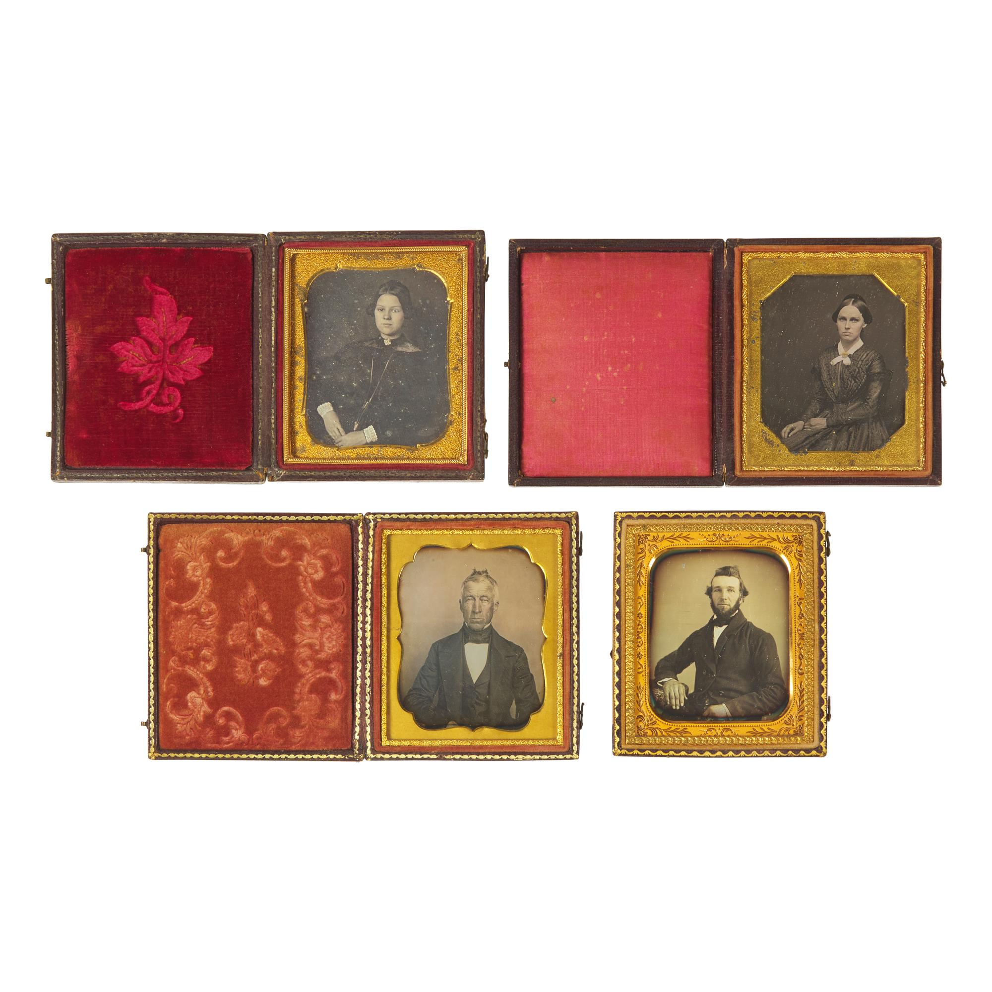 [Early Photography] Group of 43 Sixth Plate Daguerreotypes of Men and Women.