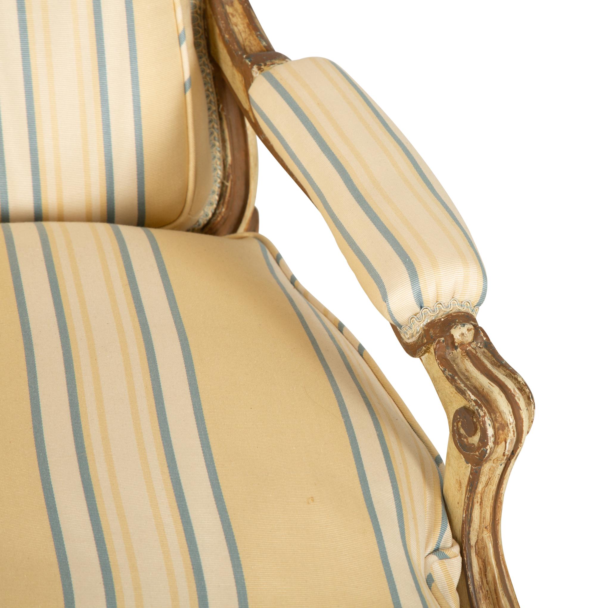 A Pair of Continental Carved and Painted Fauteuils à la Reine