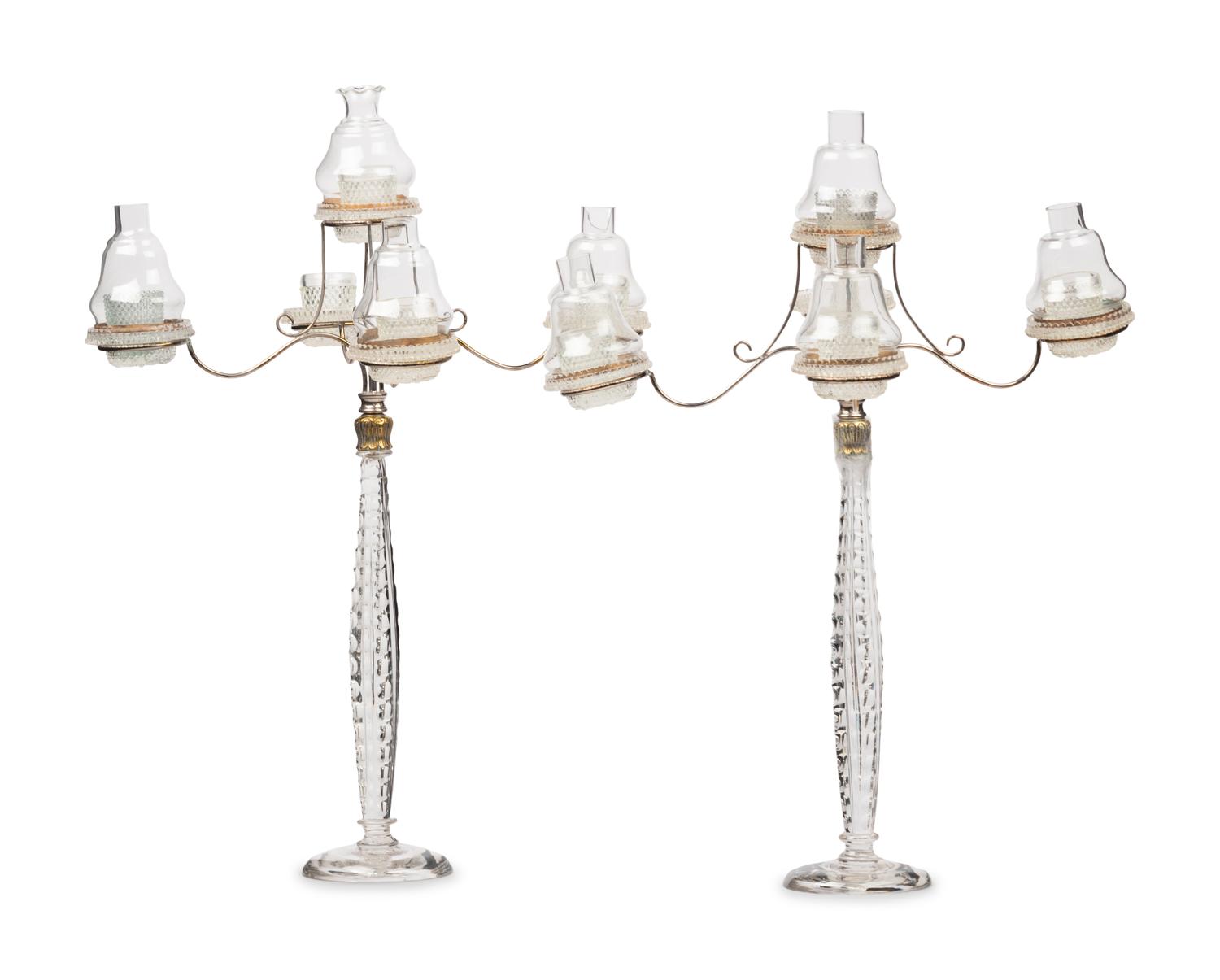 A Pair of Edwardian Cut Glass "Cricklite" Candelabra