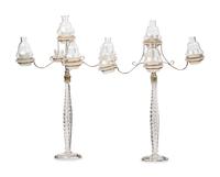 A Pair of Edwardian Cut Glass "Cricklite" Candelabra