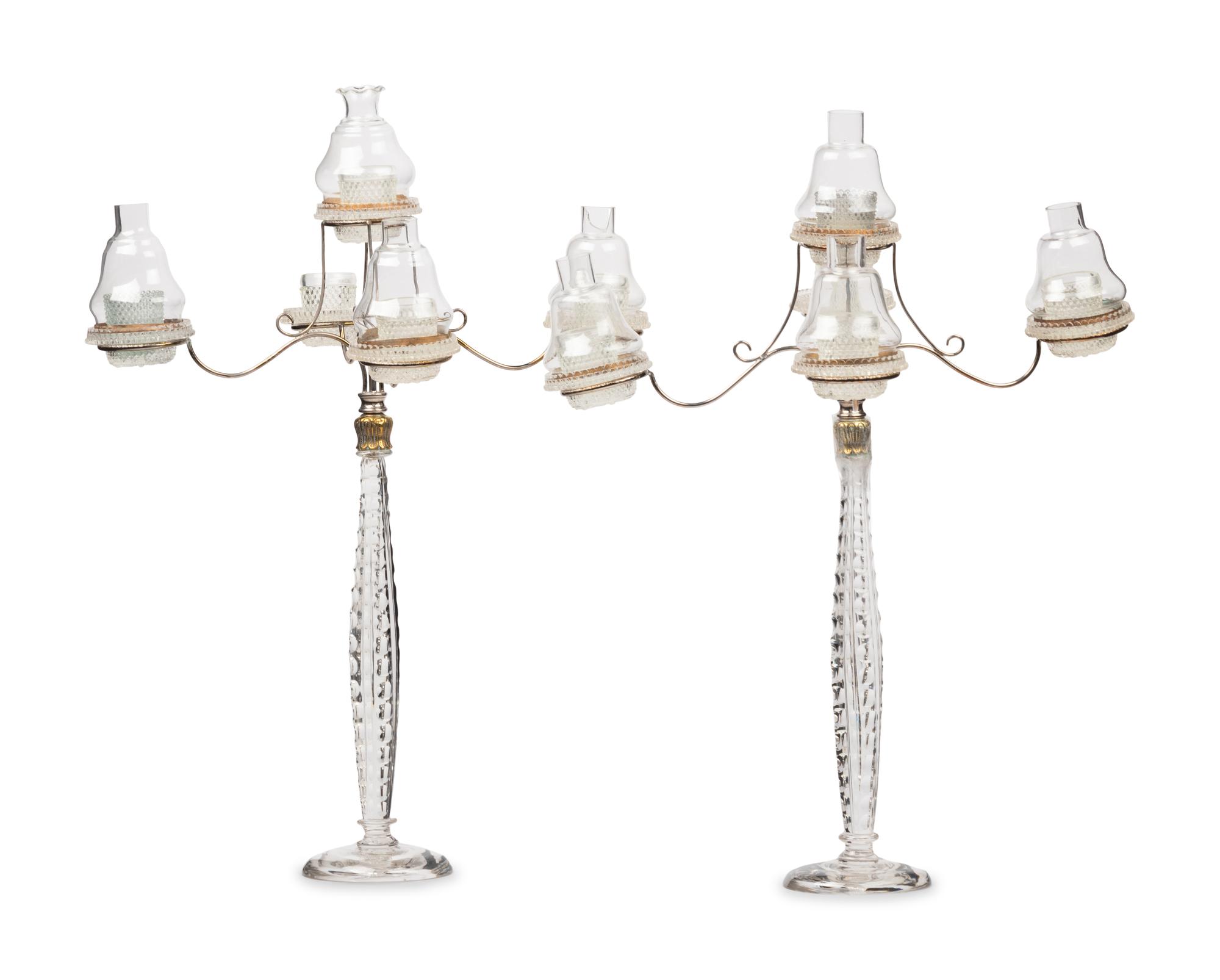 A Pair of Edwardian Cut Glass "Cricklite" Candelabra