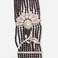 A Multi-Strand Black Pearl and Diamond Necklace