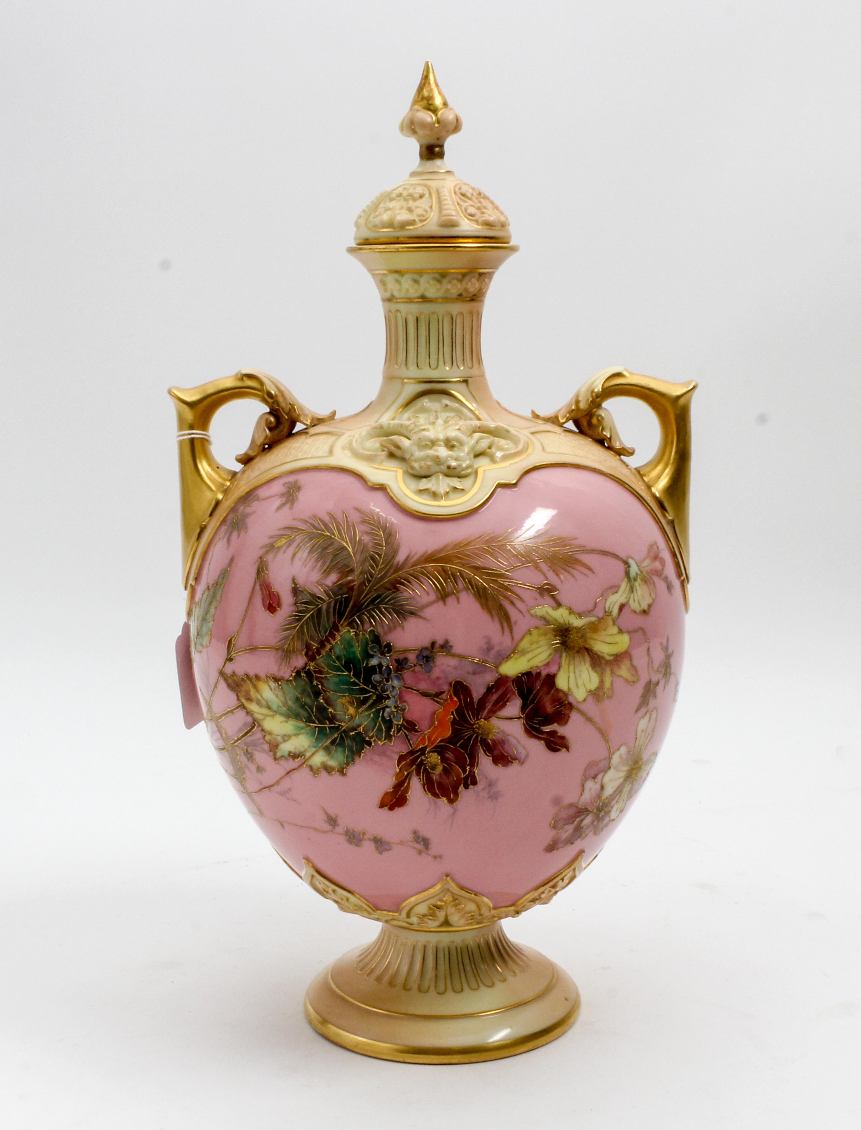 A Royal Worcester Porcelain Covered Vase Height 14 inches. — 1893