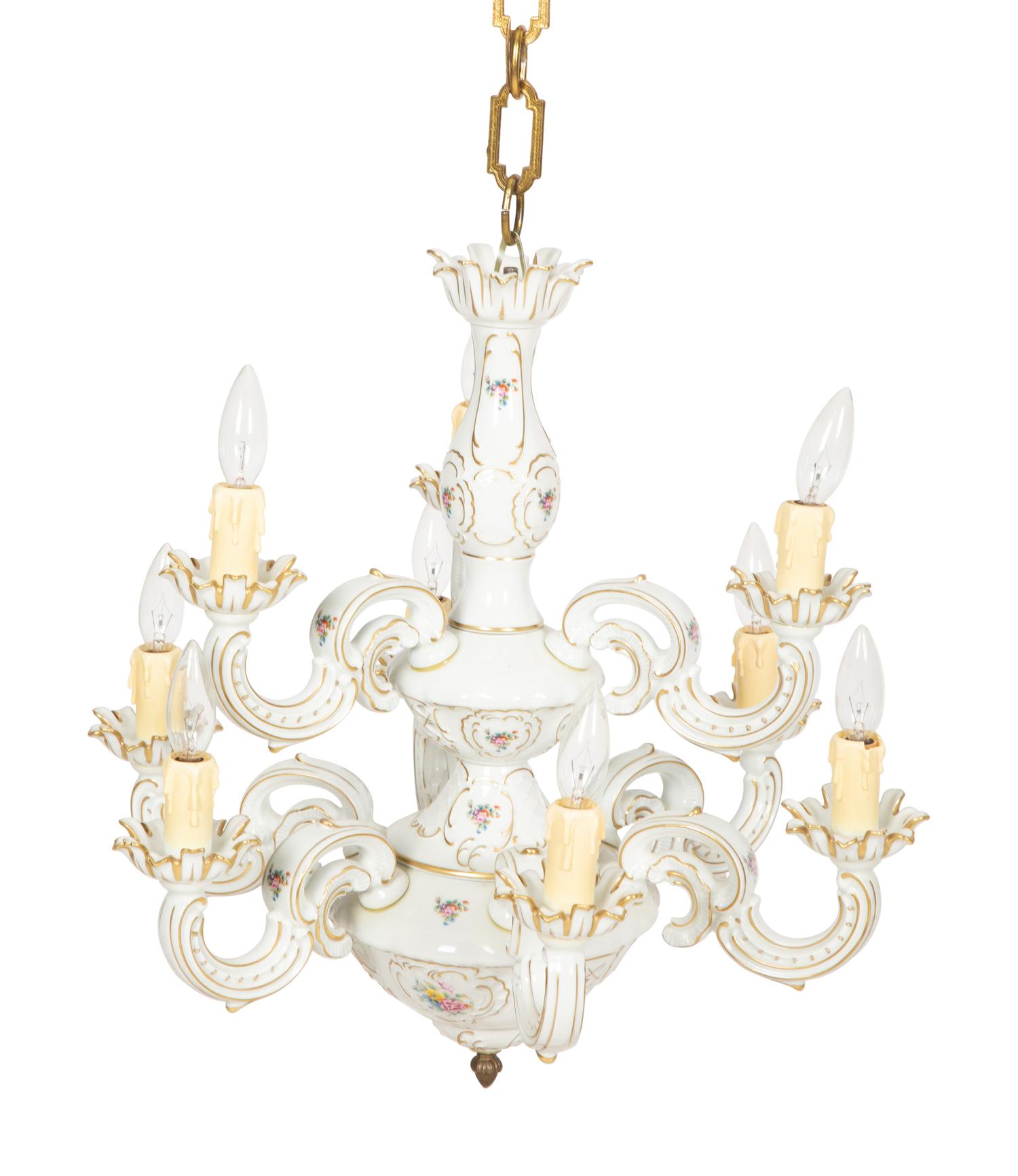 A Lindner Kueps Bavaria San Souci Porcelain Nine-Light Chandelier