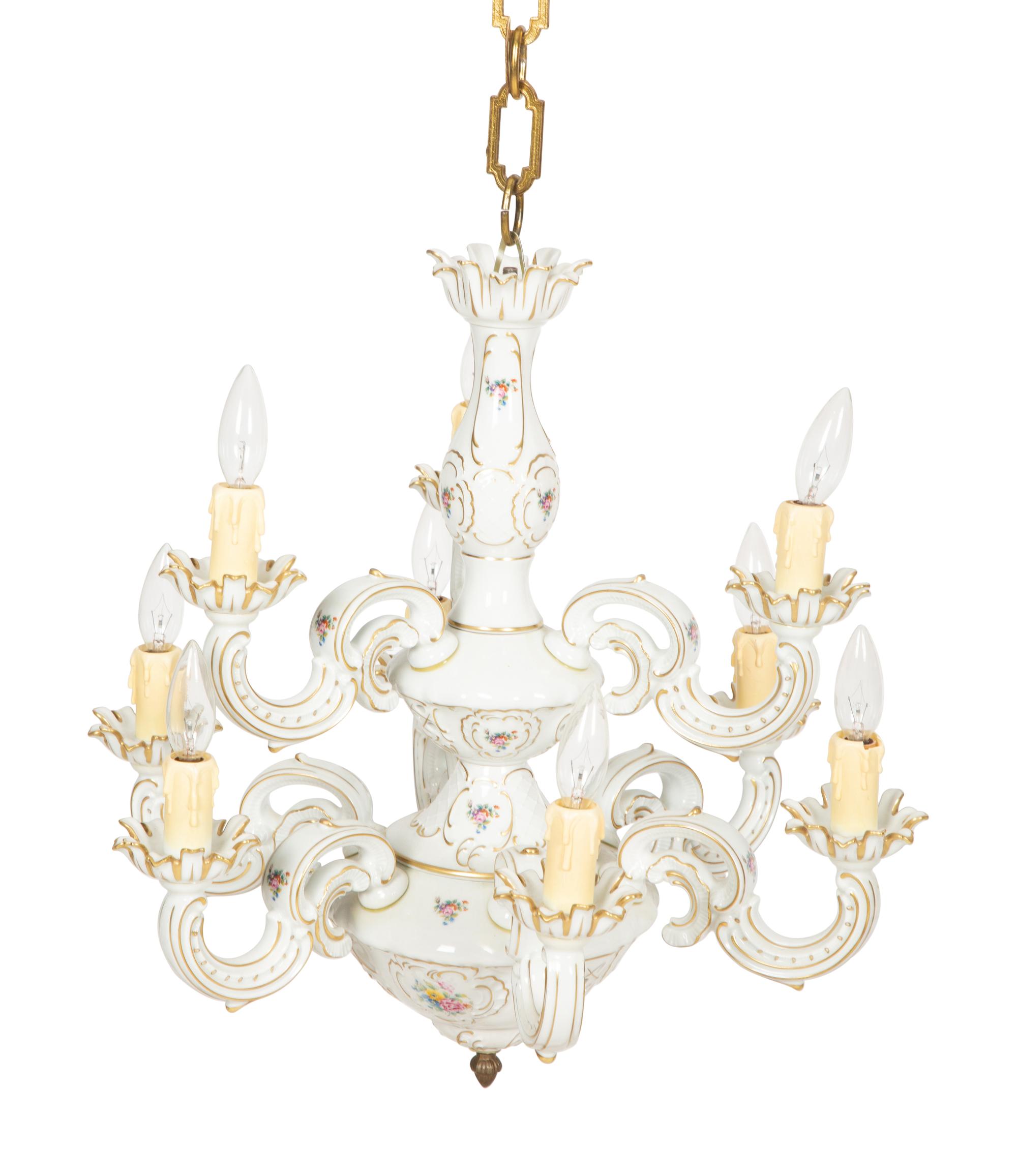A Lindner Kueps Bavaria San Souci Porcelain Nine-Light Chandelier