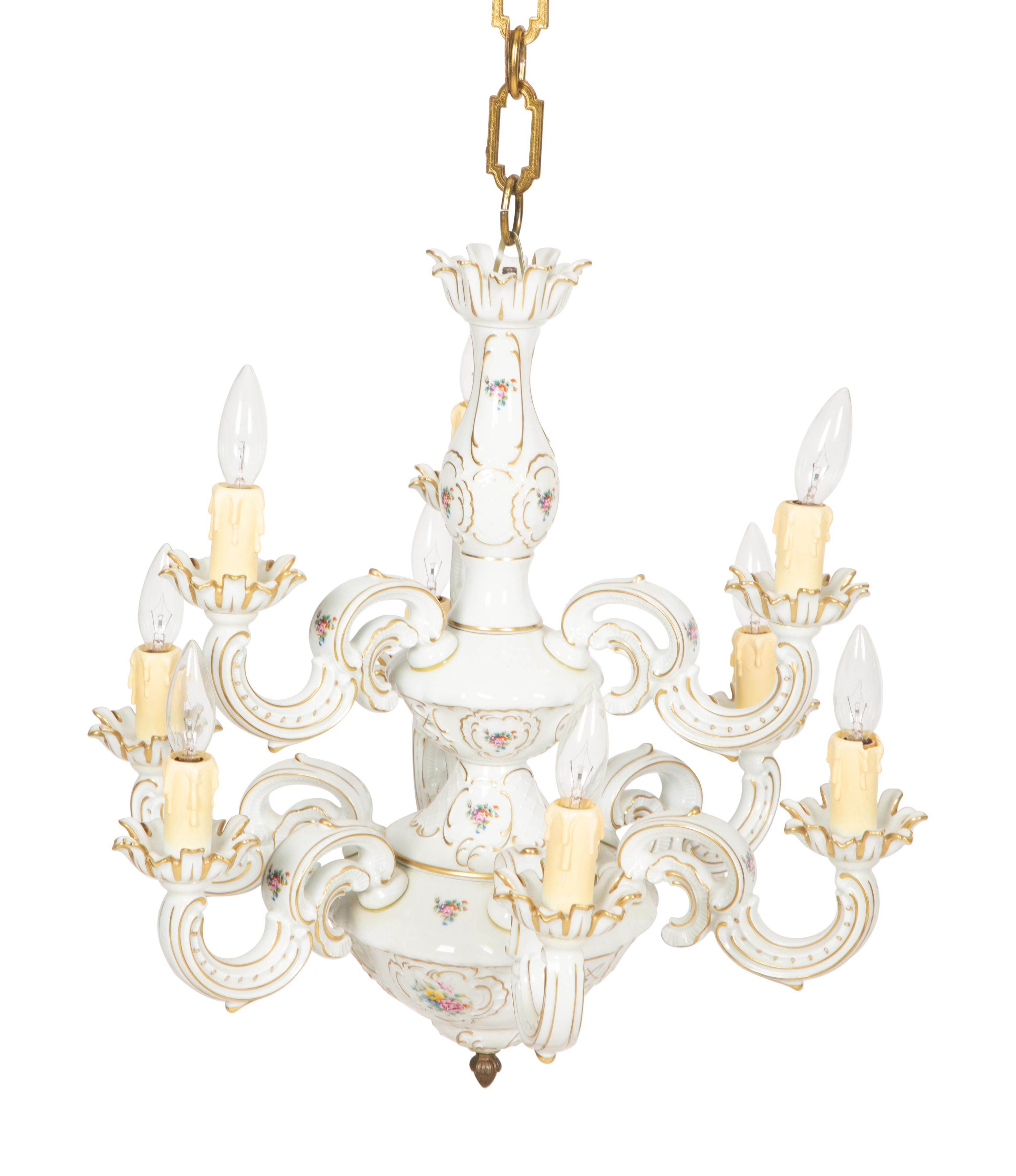 A Lindner Kueps Bavaria San Souci Porcelain Nine-Light Chandelier