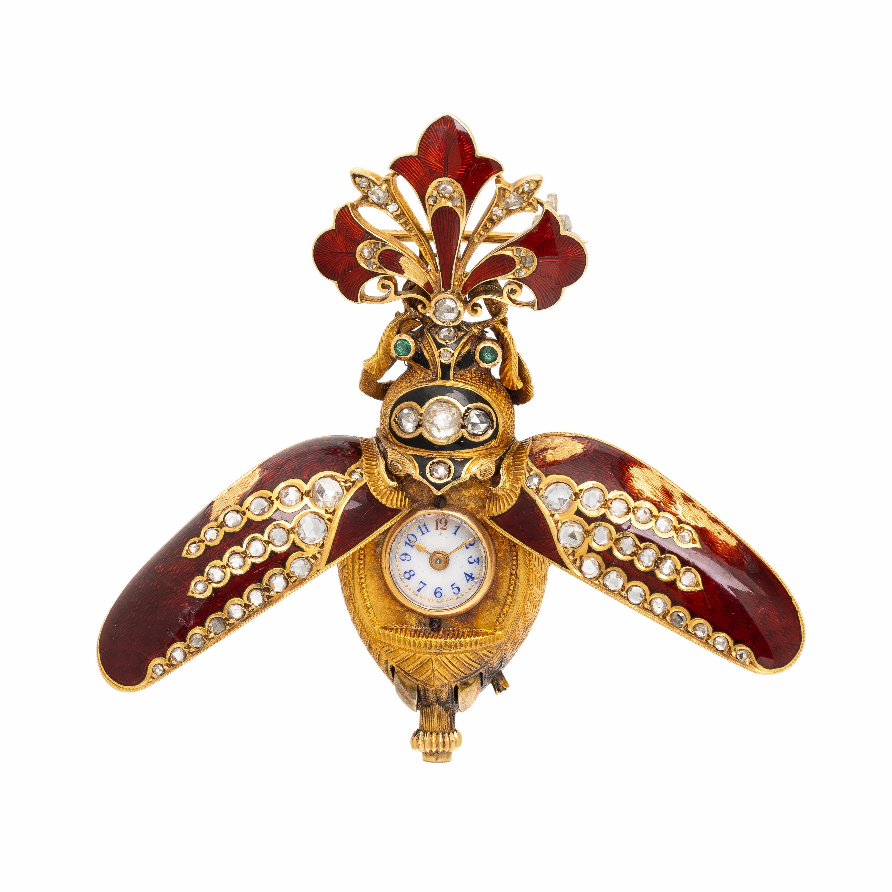 Enamel and Diamond Beetle Lapel Watch