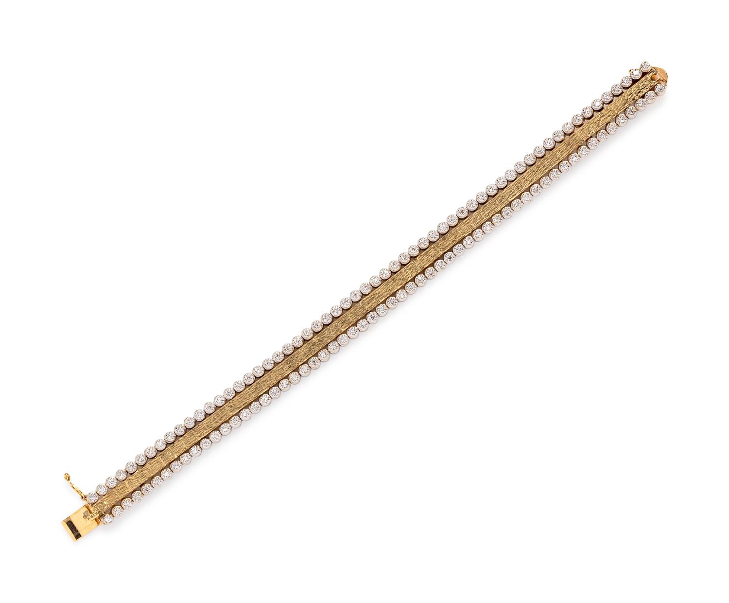 A 14 Karat Bicolor Gold and Diamond Bracelet,