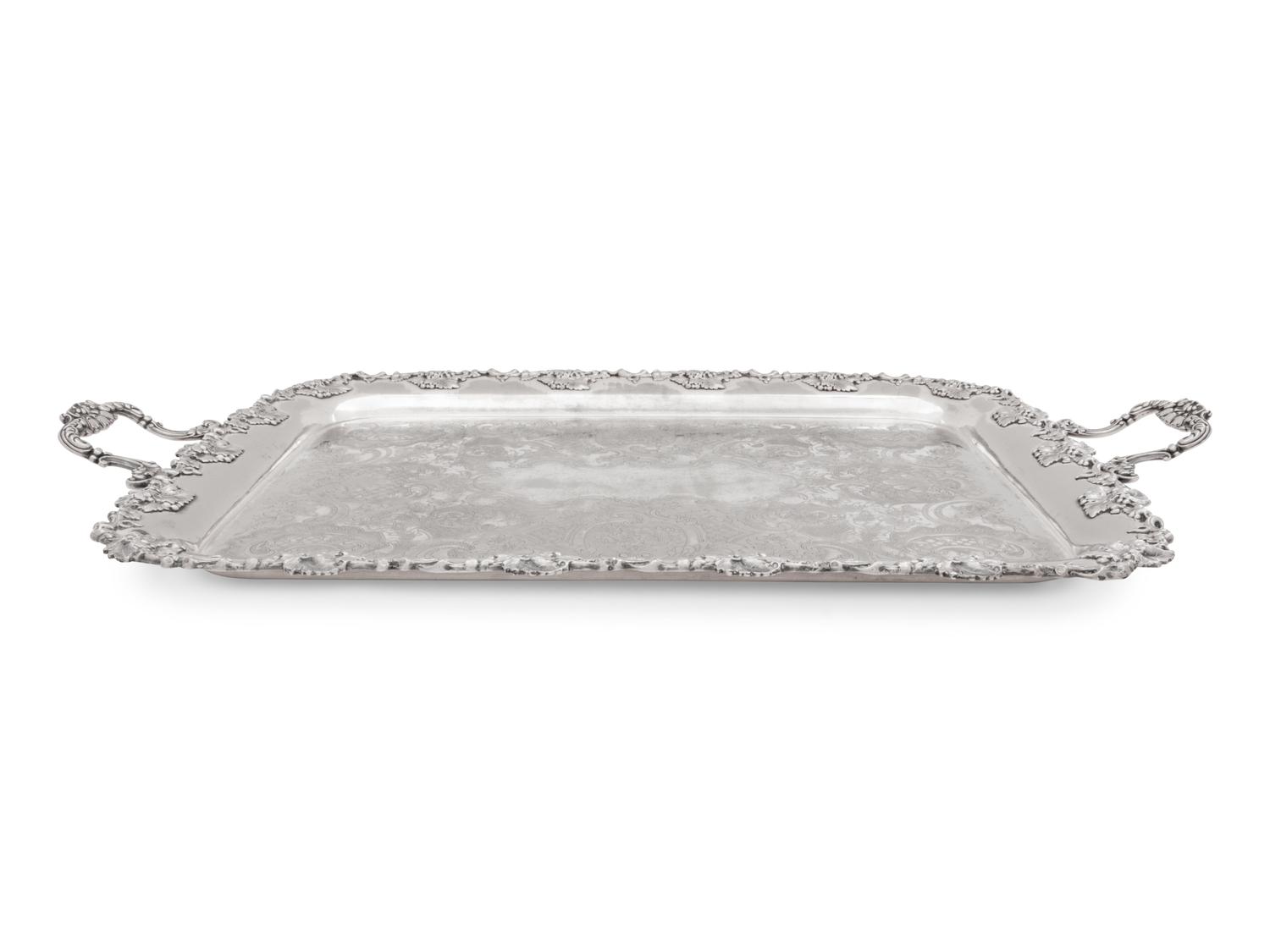 Two Large Decorative Silver-Plate Serving Trays