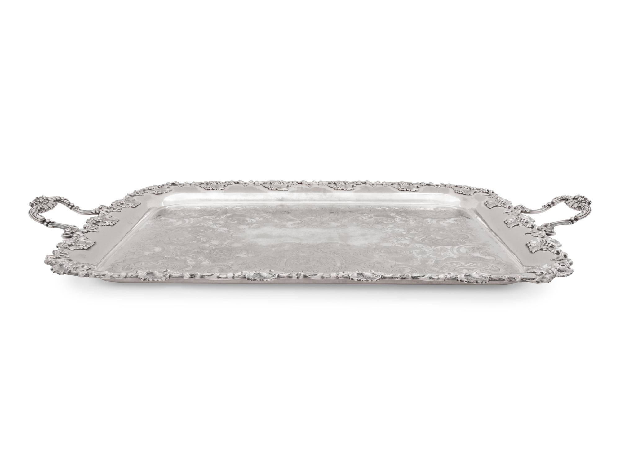 Two Large Decorative Silver-Plate Serving Trays