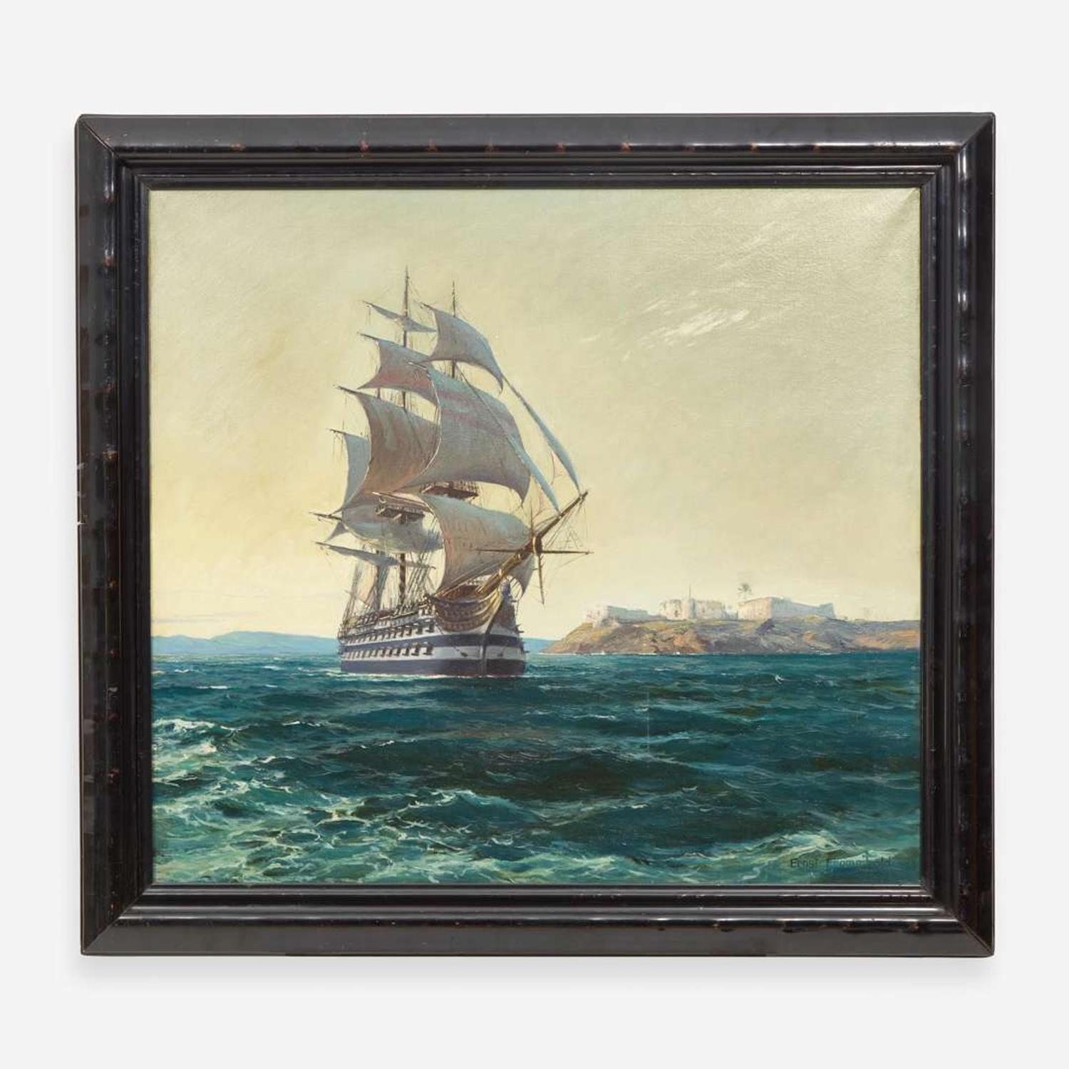 Ernst Frommhold (German, 1879–1955) Galleon off Rocky Coast