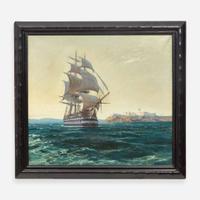 Ernst Frommhold (German, 1879–1955) Galleon off Rocky Coast
