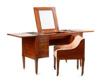 An Italian Walnut and Marquetry Mechanical Dressing Table with an Integrated Chair