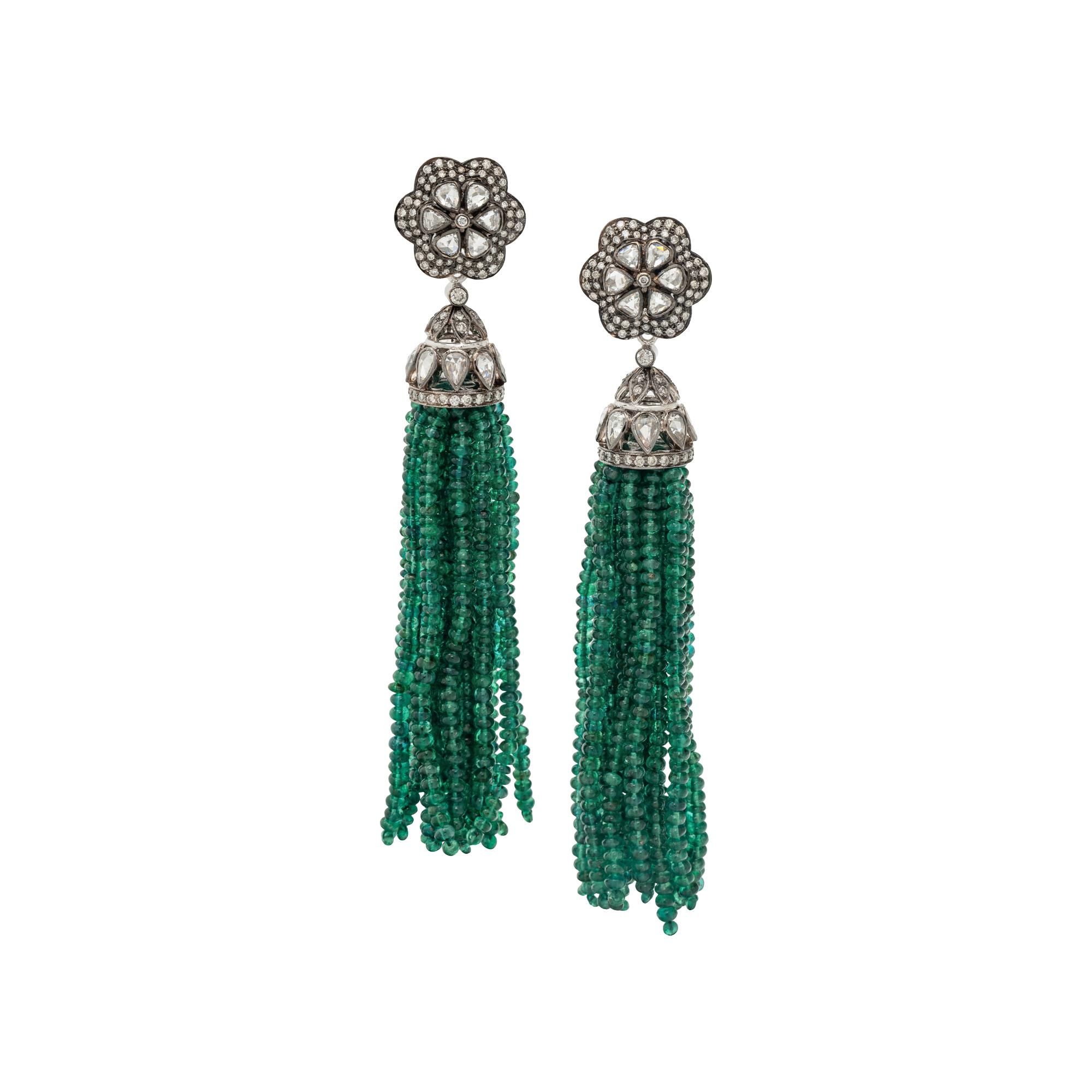 HOUSE OF TAYLOR, EMERALD AND DIAMOND CONVERTIBLE EARRINGS