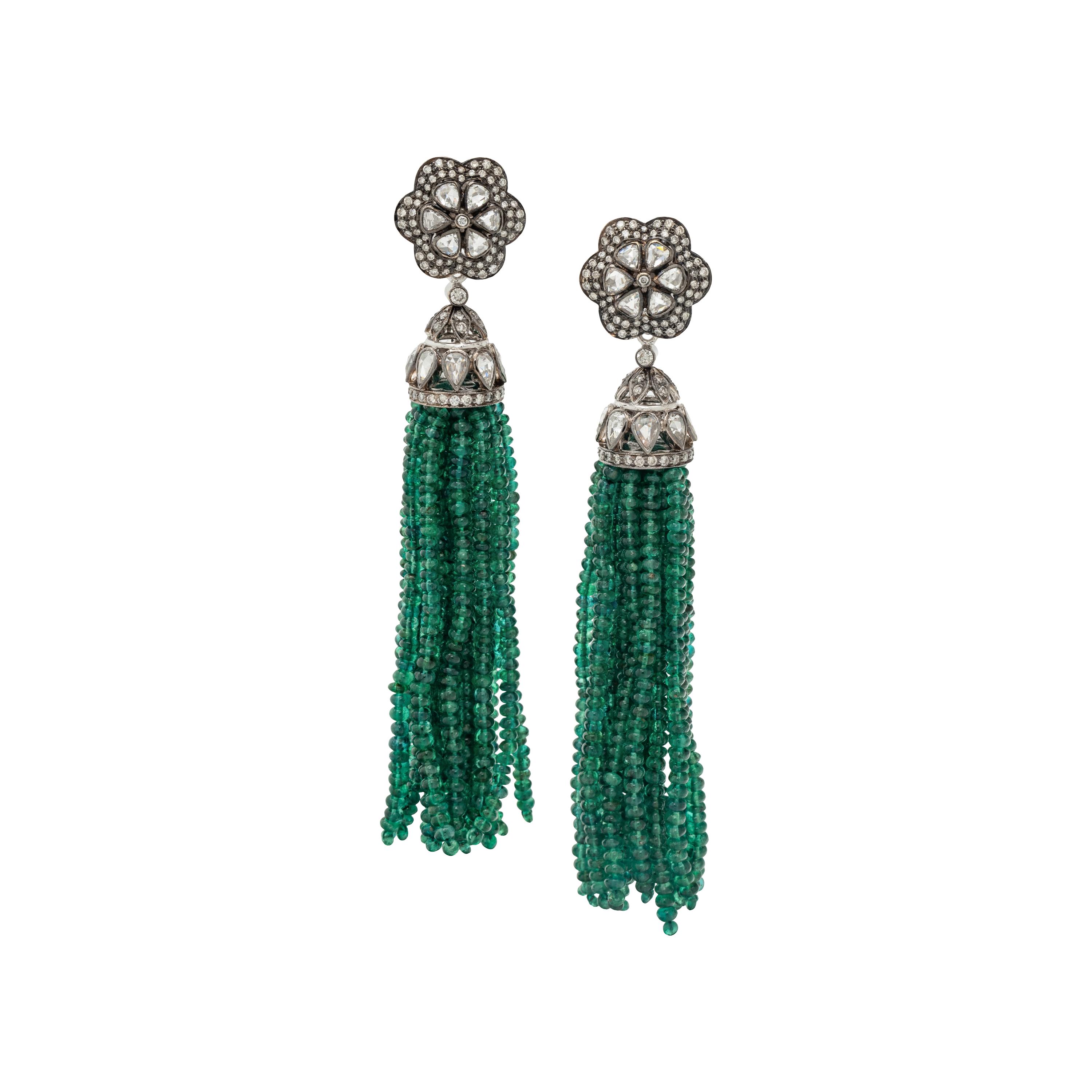HOUSE OF TAYLOR, EMERALD AND DIAMOND CONVERTIBLE EARRINGS