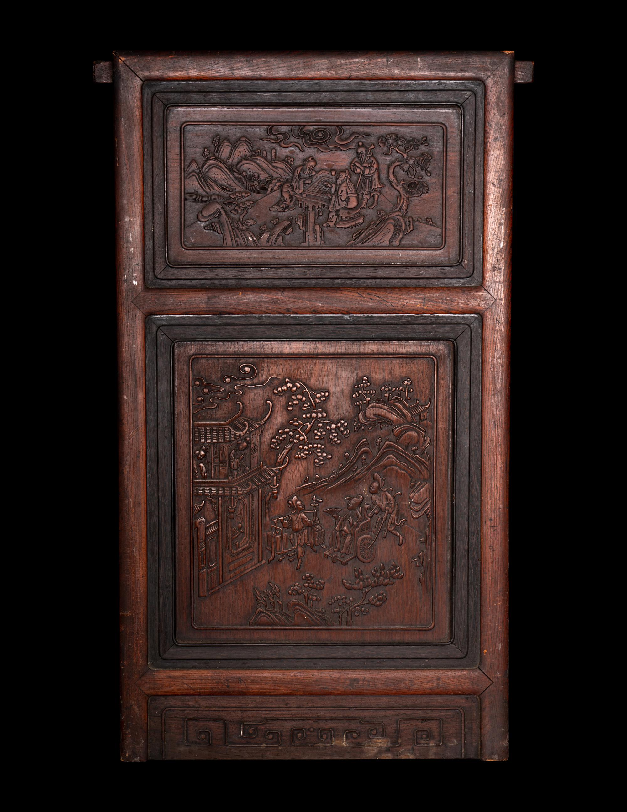 Eight Chinese Carved Wood Rectangular Panels