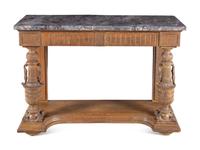 A Belgian Carved Oak Marble-Top Pier Table