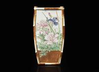 A Japanese faux-bamboo enameled porcelain vase, Kawamoto Hansuke, Meiji period 日本仿竹瓷瓶 川本半助 明治