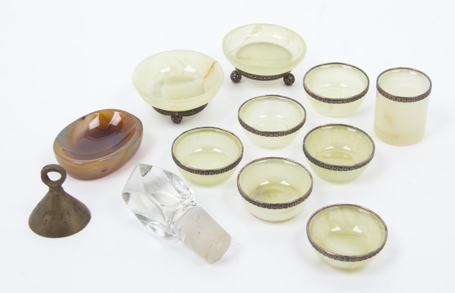 A Group of Silvered Metal-Mounted Hardstone Articles Diameter of largest 2 1/2 inches. — 20TH CENTURY