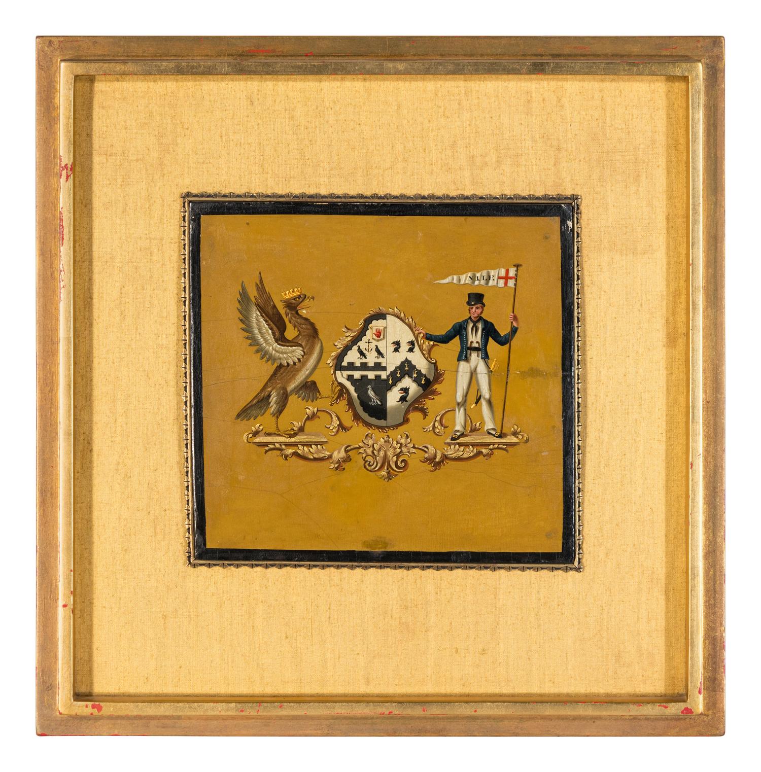 An English Painted Coach Panel with a Coat of Arms
