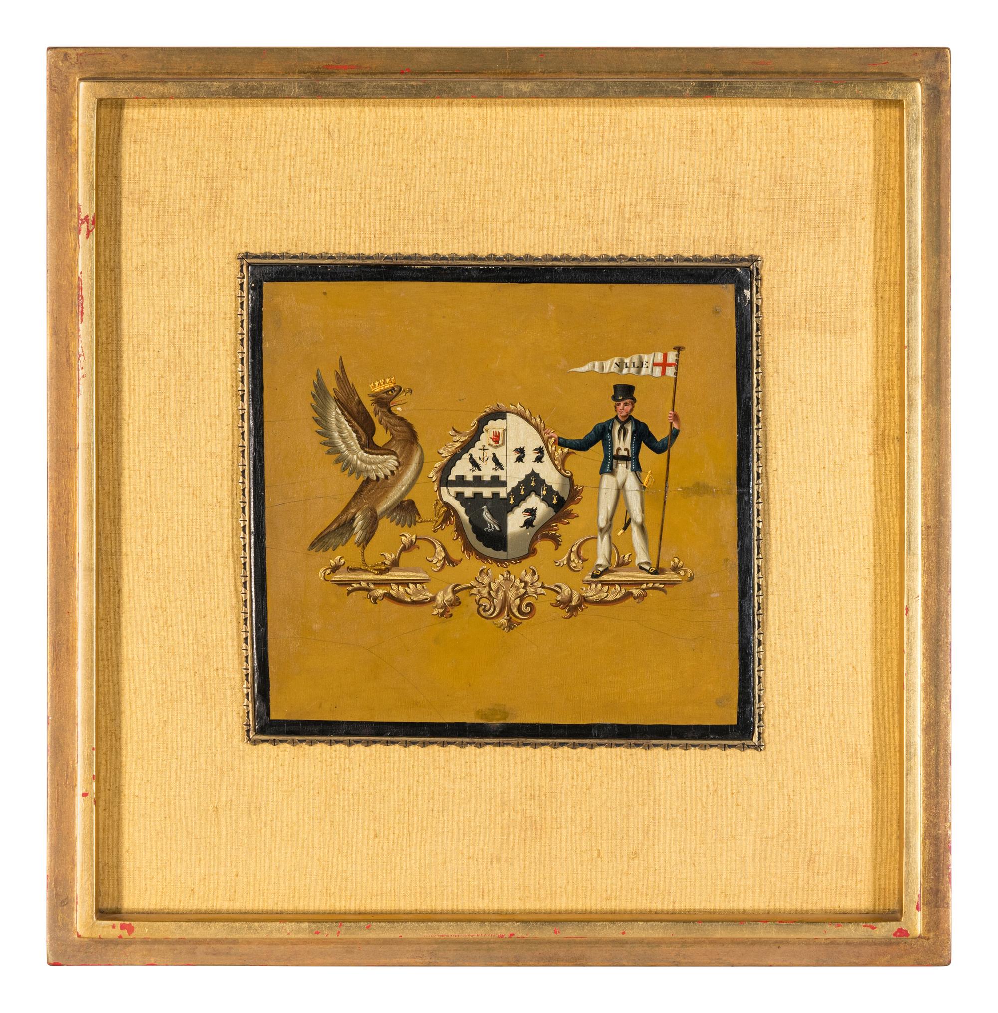 An English Painted Coach Panel with a Coat of Arms