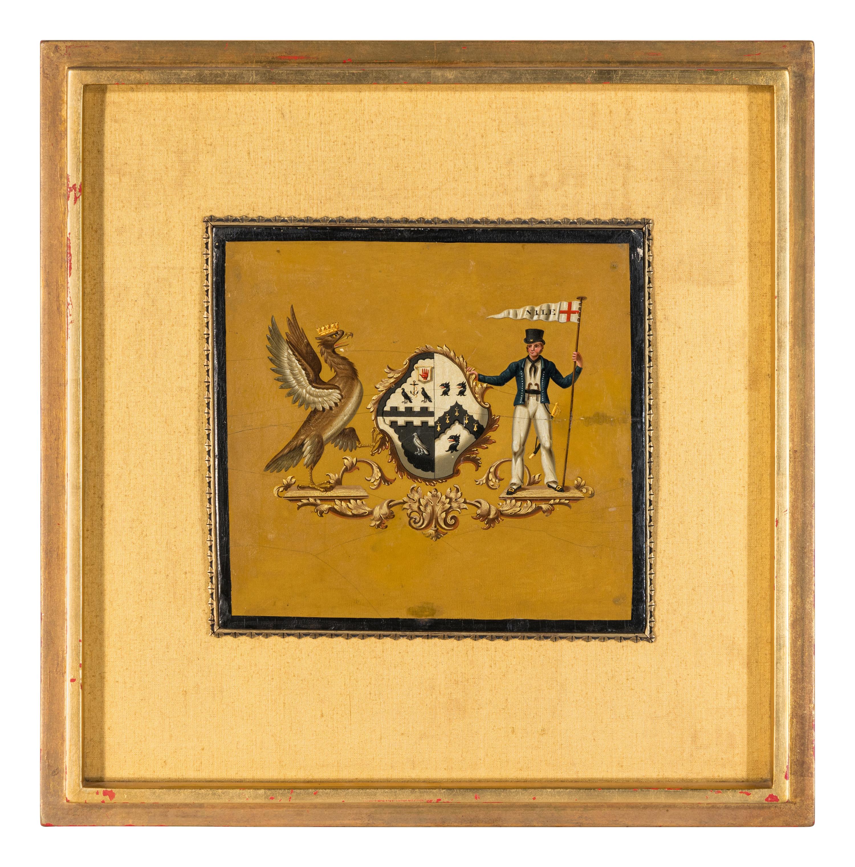 An English Painted Coach Panel with a Coat of Arms