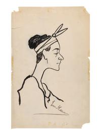 CARUSO, Enrico (1873-1921). Original drawing, profile caricature of Lina Cavalieri, in ink, signed in crayon lower right ("Enrico Caruso").