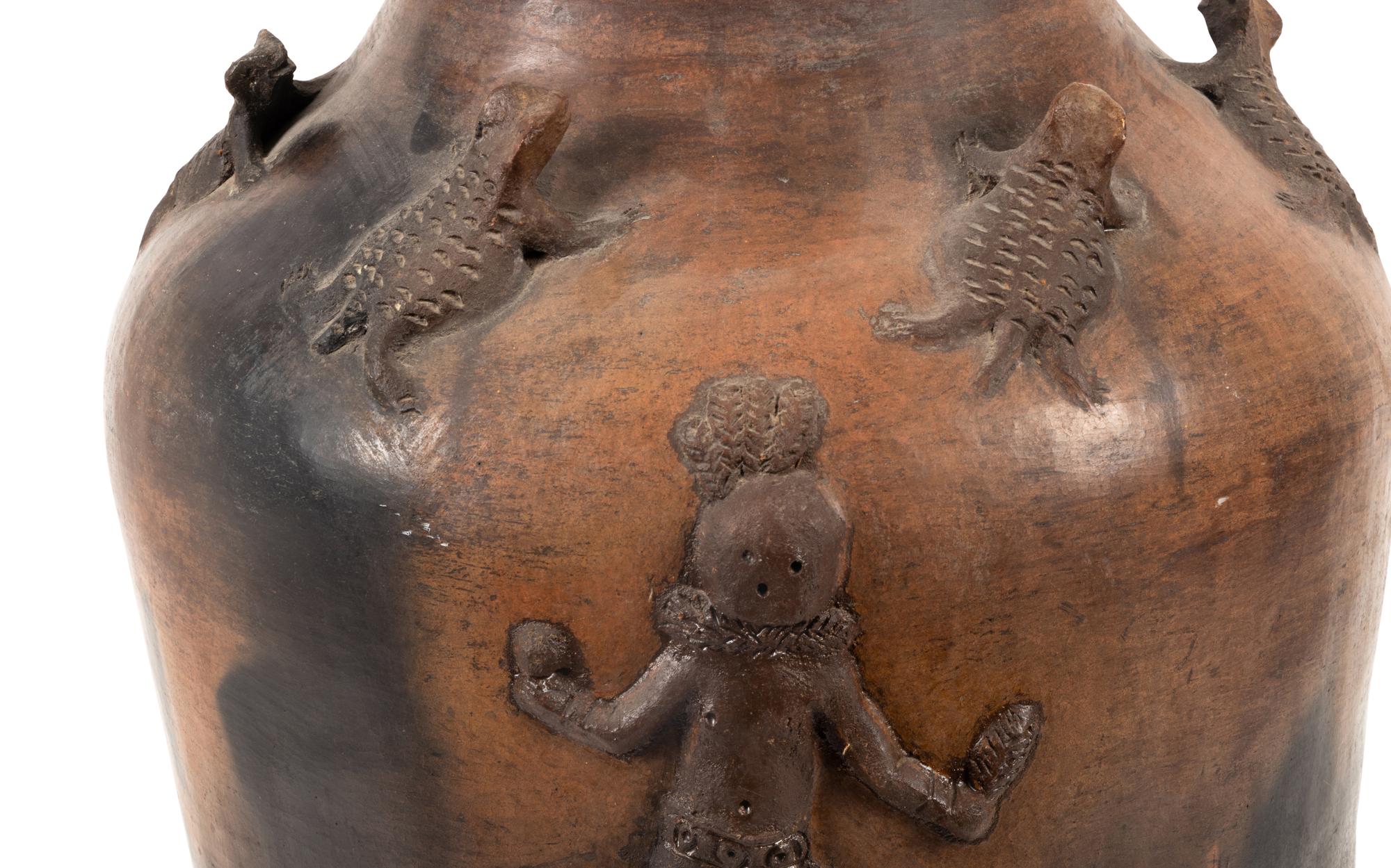 Pottery Jar, with Applique Figures