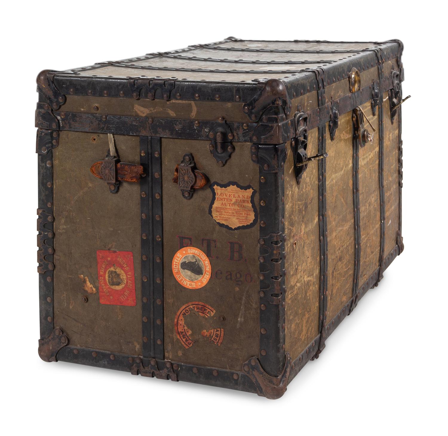 A Leather and Iron Steamer Trunk