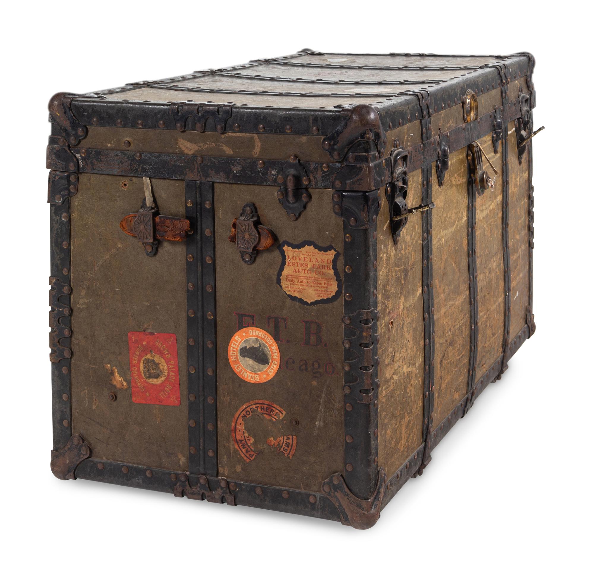 A Leather and Iron Steamer Trunk