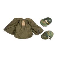 Group of Two Vietnam Era M1 Helmets and Flak Jacket