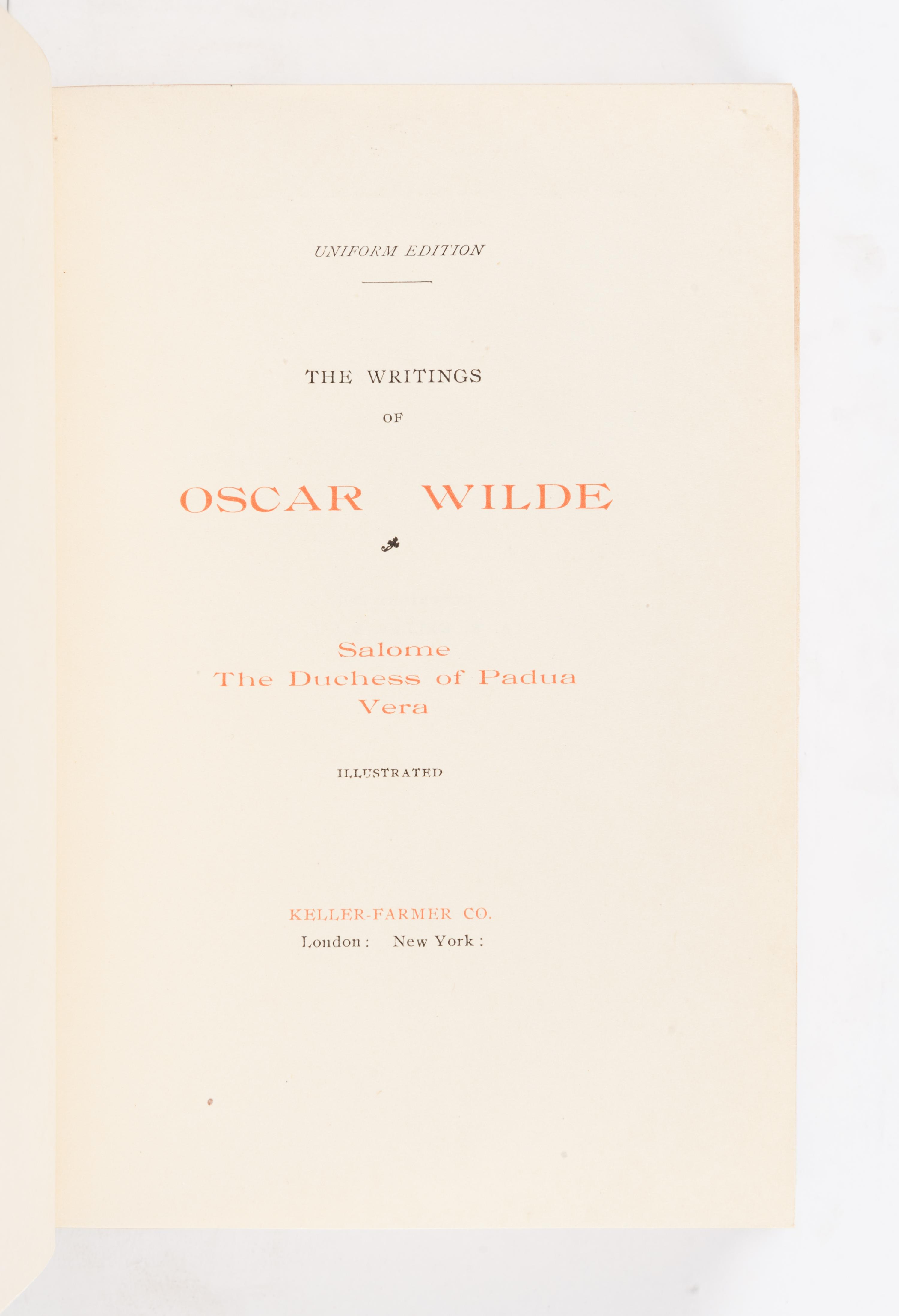 [BINDINGS]. WILDE, Oscar (1854-1900). Writings . London and New York: Keller-Farmer Co., 1907.
