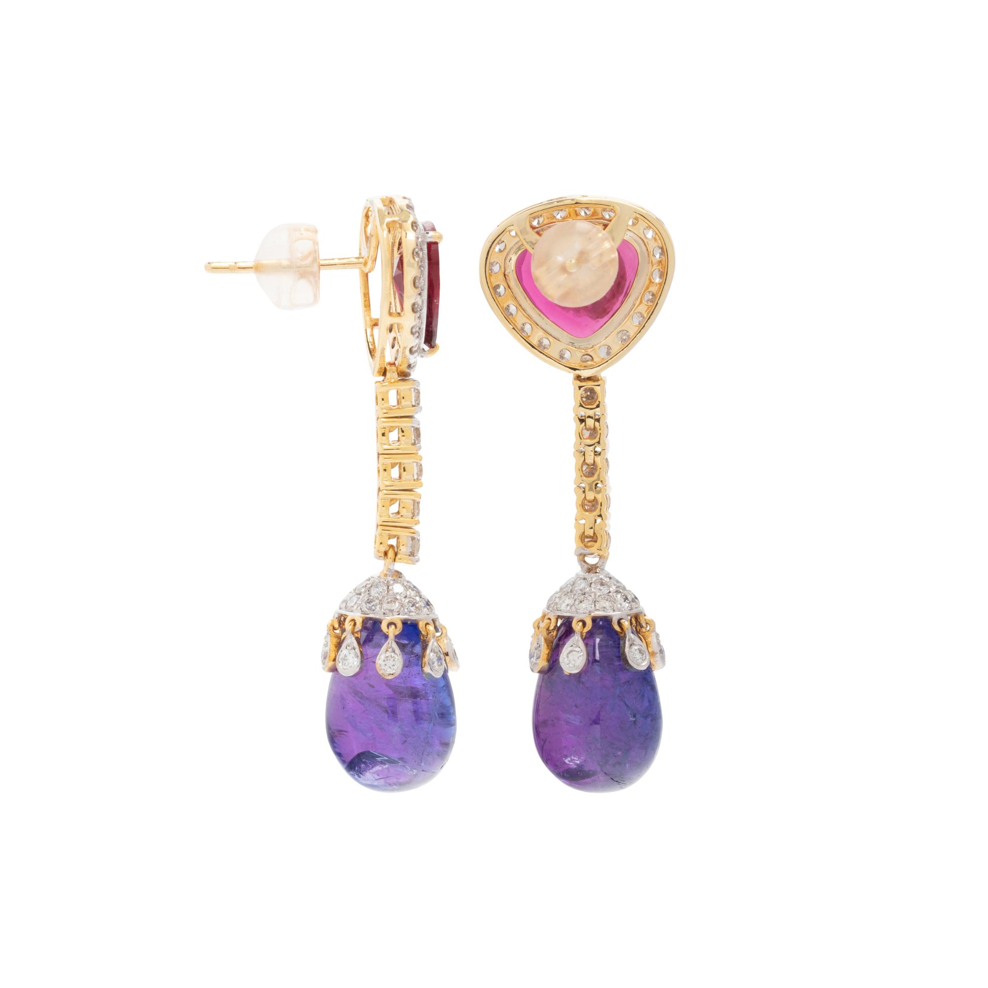 RUBELLITE, TANZANITE AND DIAMOND EARRINGS