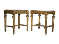 A Pair of Louis XVI Style Giltwood Marble-Top Low Tables