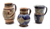 Three Royal Doulton Lambeth Stoneware Pitchers — LATE 19TH/EARLY 20TH CENTURY