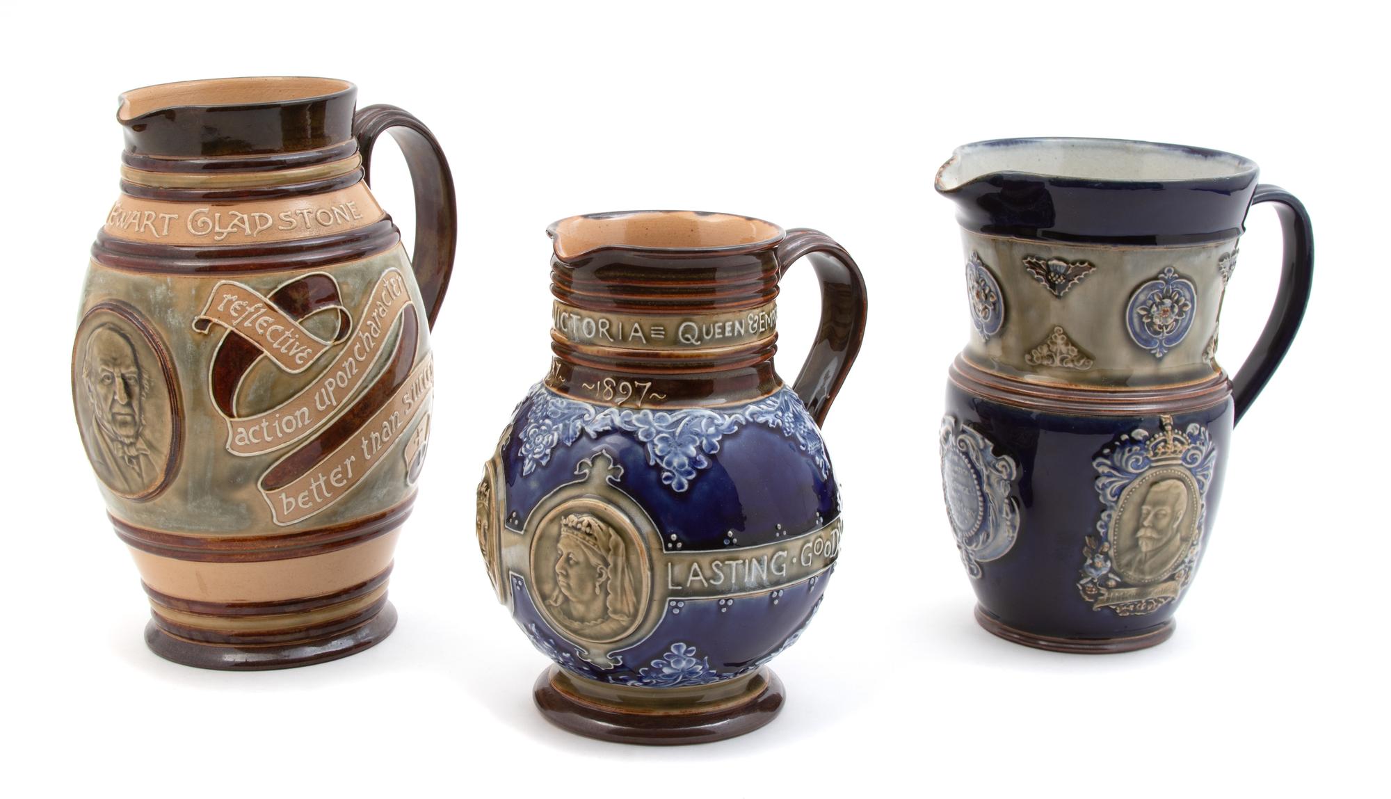 Three Royal Doulton Lambeth Stoneware Pitchers — LATE 19TH/EARLY 20TH CENTURY