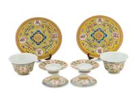 A Set of Four Chinese Famille Jaune Porcelain Tea Services